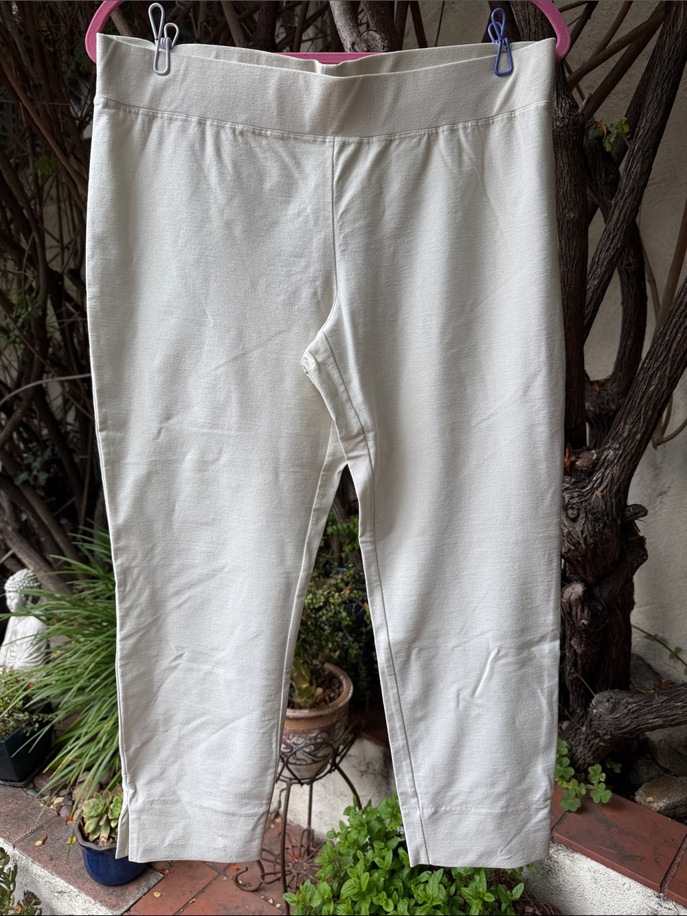 Eileen Fisher Cream Stretch Crepe Cropped Ponte Knit Pants